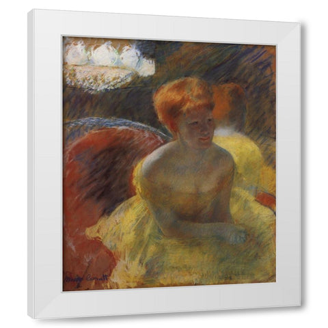 Lydia Leaning On Her Arms Seated In A Loge 1879 White Modern Wood Framed Art Print by Cassatt, Mary