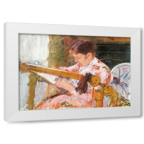 Lydia Working At A Tapestry Frame 1881 White Modern Wood Framed Art Print by Cassatt, Mary