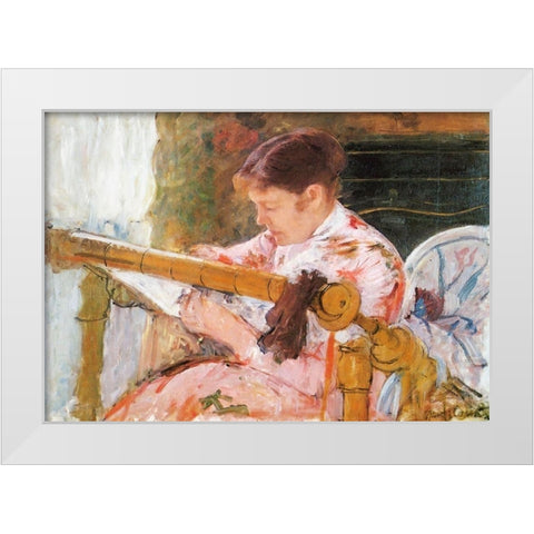 Lydia Working At A Tapestry Frame 1881 White Modern Wood Framed Art Print by Cassatt, Mary