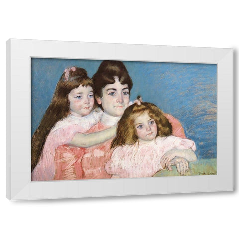 Madame Aude And Her Two Daughters 1899 White Modern Wood Framed Art Print by Cassatt, Mary