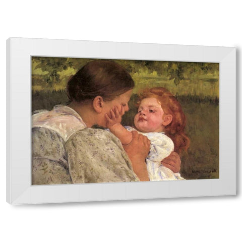 Maternal Caress 1896 White Modern Wood Framed Art Print by Cassatt, Mary
