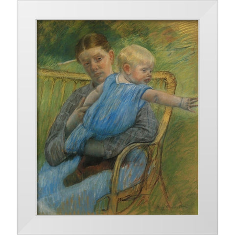 Mathilde Holding A Baby Who Reaches Out To The Right 1889 White Modern Wood Framed Art Print by Cassatt, Mary