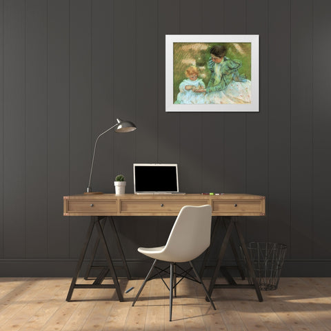 Mother Playing With Her Child 1897 White Modern Wood Framed Art Print by Cassatt, Mary