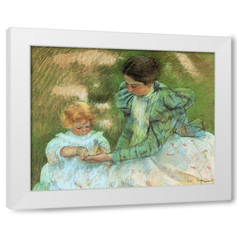 Mother Playing With Her Child 1897 White Modern Wood Framed Art Print by Cassatt, Mary
