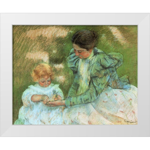 Mother Playing With Her Child 1897 White Modern Wood Framed Art Print by Cassatt, Mary