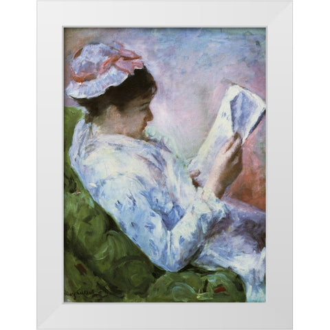 Portrait Of Lydia Reading 1879 White Modern Wood Framed Art Print by Cassatt, Mary