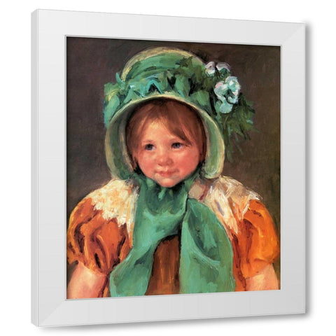 Sara In A Green Bonnet 1901 White Modern Wood Framed Art Print by Cassatt, Mary