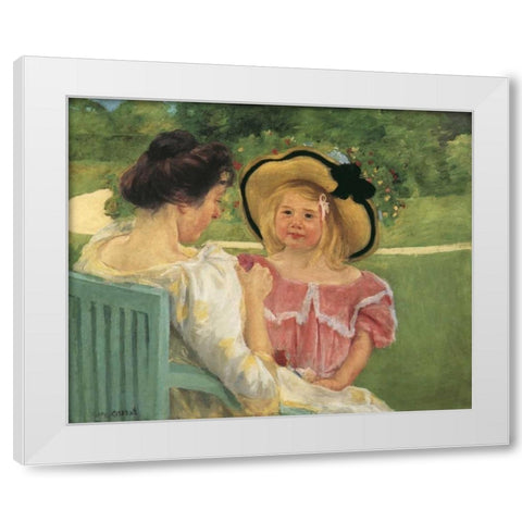 Simone And Her Mother In The Garden 1904 White Modern Wood Framed Art Print by Cassatt, Mary