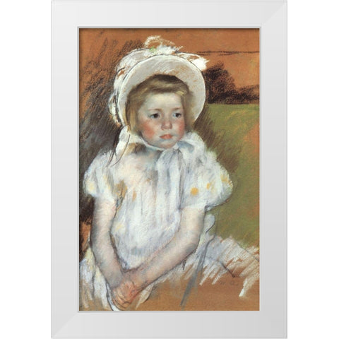 Simone In A White Bonnet 1901 White Modern Wood Framed Art Print by Cassatt, Mary