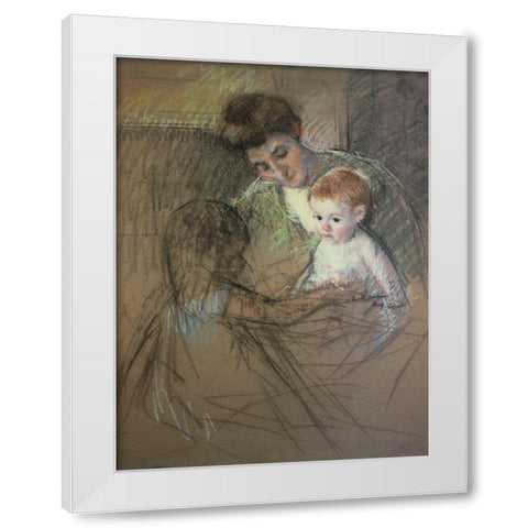 Sketch For Mother And Daughter Looking At The Baby 1905 White Modern Wood Framed Art Print by Cassatt, Mary