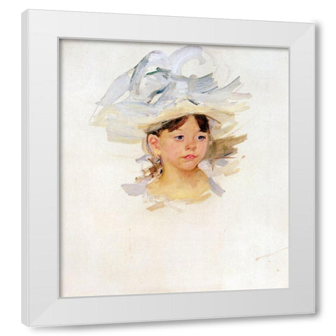 Sketch Of Mary Ellen In A Big Blue Hat White Modern Wood Framed Art Print by Cassatt, Mary