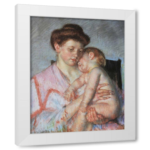 Sleepy Baby 1910 White Modern Wood Framed Art Print by Cassatt, Mary