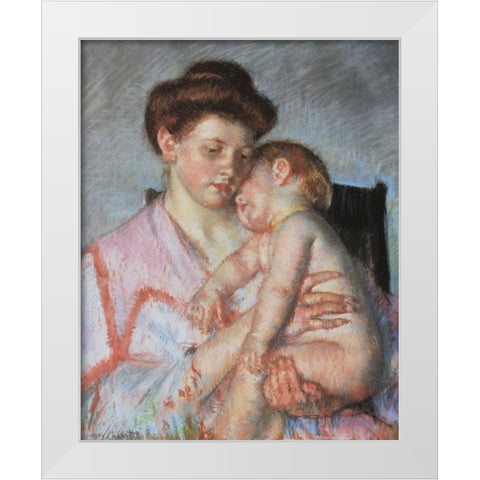Sleepy Baby 1910 White Modern Wood Framed Art Print by Cassatt, Mary