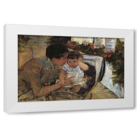 Susan Comforting The Baby 1881 White Modern Wood Framed Art Print by Cassatt, Mary