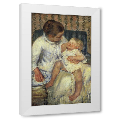 The Childs Bath 1880 White Modern Wood Framed Art Print by Cassatt, Mary