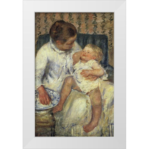 The Childs Bath 1880 White Modern Wood Framed Art Print by Cassatt, Mary