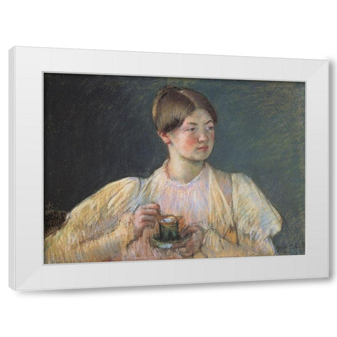 The Cup Of Chocolate 1897 White Modern Wood Framed Art Print by Cassatt, Mary
