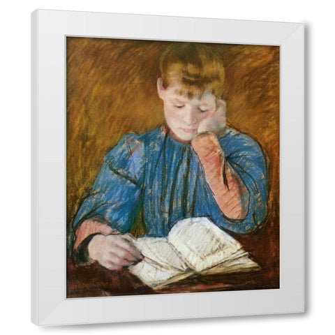 The Pensive Reader 1894 White Modern Wood Framed Art Print by Cassatt, Mary