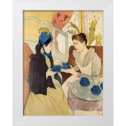 The Visit 1891 White Modern Wood Framed Art Print by Cassatt, Mary