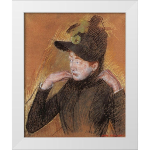 Woman Arranging Her Veil 1890 White Modern Wood Framed Art Print by Cassatt, Mary