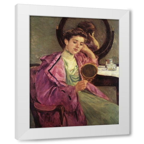 Woman At Her Toilette 1909 White Modern Wood Framed Art Print by Cassatt, Mary