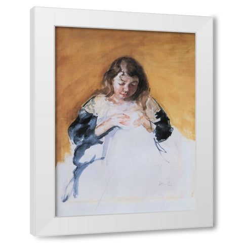 Young Girl In Blue 1908 White Modern Wood Framed Art Print by Cassatt, Mary