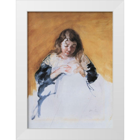 Young Girl In Blue 1908 White Modern Wood Framed Art Print by Cassatt, Mary