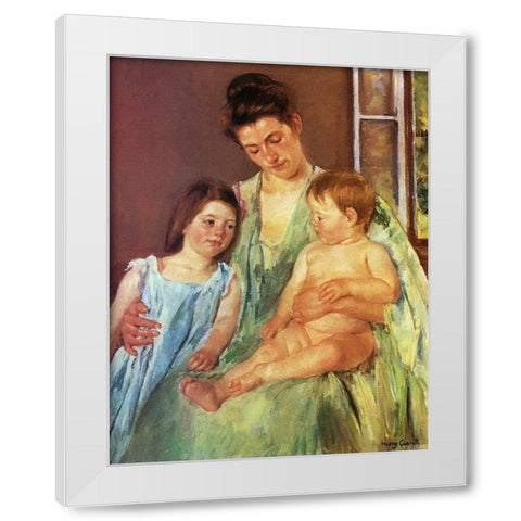Young Mother And Two Children 1905 White Modern Wood Framed Art Print by Cassatt, Mary