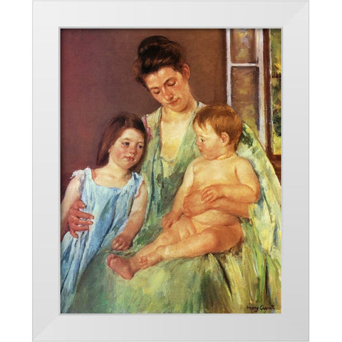 Young Mother And Two Children 1905 White Modern Wood Framed Art Print by Cassatt, Mary