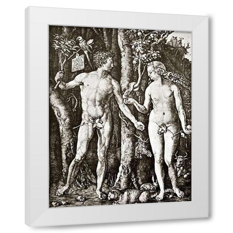 Adam And Eve White Modern Wood Framed Art Print by Durer, Albrecht