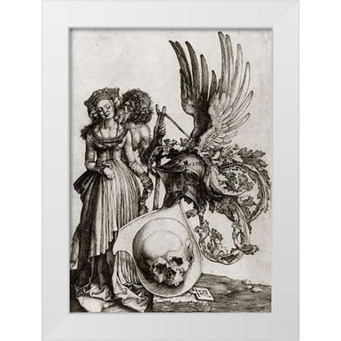 Coat Of Arms With A Skull White Modern Wood Framed Art Print by Durer, Albrecht