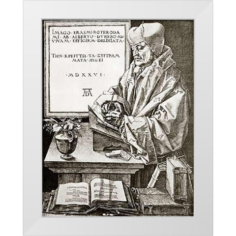 Erasmus Of Rotterdam White Modern Wood Framed Art Print by Durer, Albrecht