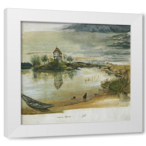 Fishermans House On A Lake Near Nuremberg White Modern Wood Framed Art Print by Durer, Albrecht