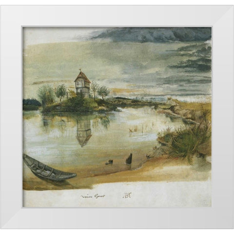 Fishermans House On A Lake Near Nuremberg White Modern Wood Framed Art Print by Durer, Albrecht