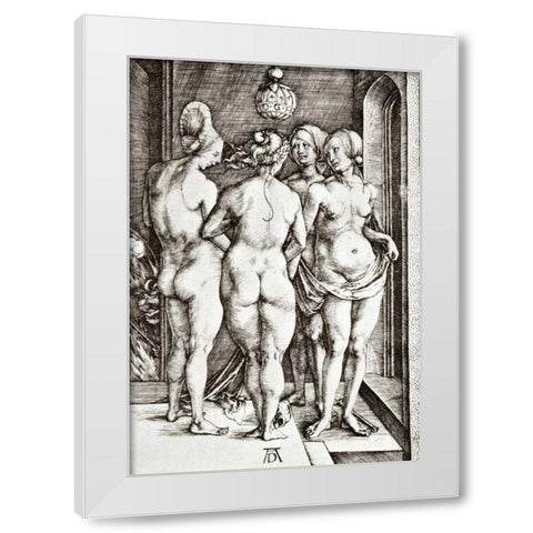 Four Nude Women White Modern Wood Framed Art Print by Durer, Albrecht