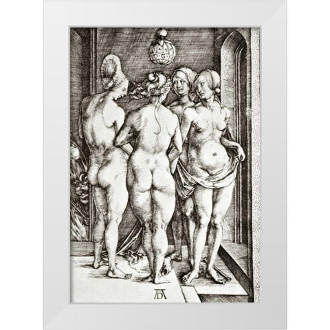 Four Nude Women White Modern Wood Framed Art Print by Durer, Albrecht