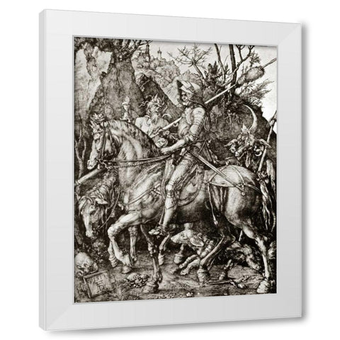 Knight Death And The Devil White Modern Wood Framed Art Print by Durer, Albrecht