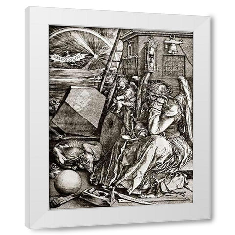 Melencolia White Modern Wood Framed Art Print by Durer, Albrecht