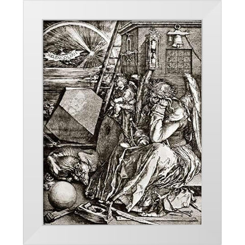 Melencolia White Modern Wood Framed Art Print by Durer, Albrecht