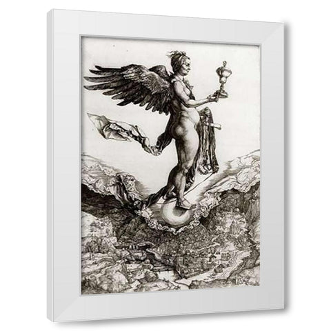 Nemesis White Modern Wood Framed Art Print by Durer, Albrecht