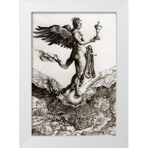 Nemesis White Modern Wood Framed Art Print by Durer, Albrecht