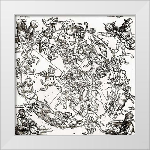 Northern Hemisphere Of The Celestial Globe White Modern Wood Framed Art Print by Durer, Albrecht