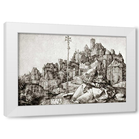 St Anthony At The City White Modern Wood Framed Art Print by Durer, Albrecht