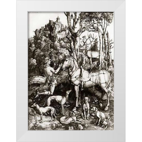 St Eustace White Modern Wood Framed Art Print by Durer, Albrecht