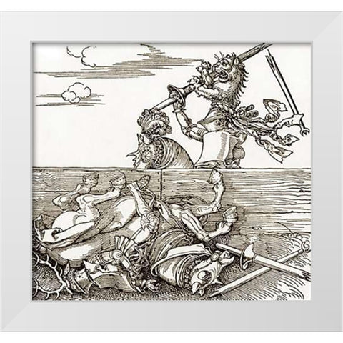 The Foreign Tournament White Modern Wood Framed Art Print by Durer, Albrecht