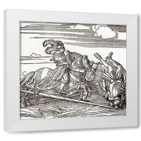 The German Tournament White Modern Wood Framed Art Print by Durer, Albrecht
