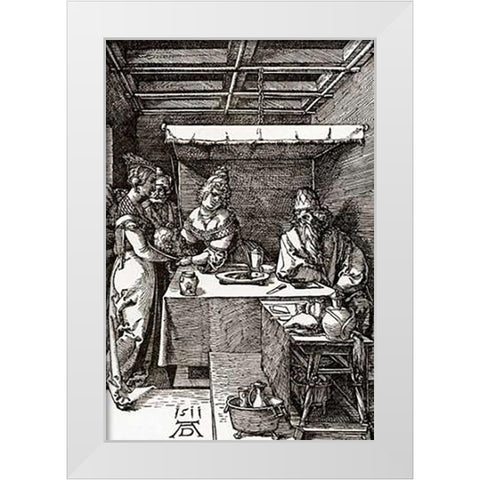 The Head Of St John The Baptist Brought To Herod White Modern Wood Framed Art Print by Durer, Albrecht