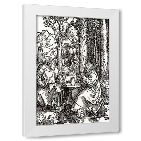 The Hermits Sts Anthony And Paul White Modern Wood Framed Art Print by Durer, Albrecht