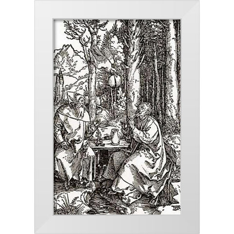 The Hermits Sts Anthony And Paul White Modern Wood Framed Art Print by Durer, Albrecht