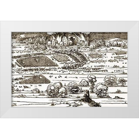 The Siege Of A Fortress White Modern Wood Framed Art Print by Durer, Albrecht